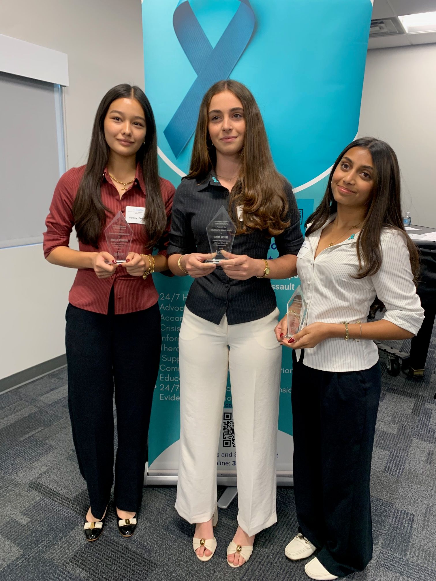 Community Service Award honorees — Sonia Murugesan, Emma Vesval, and Natalie Perkins